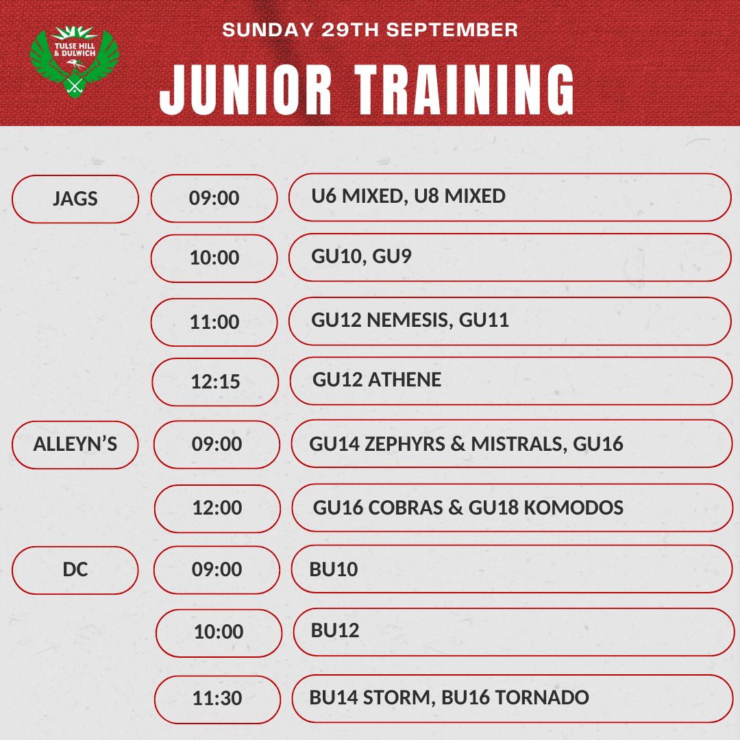 jnr hockey training schedule 