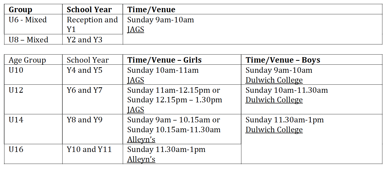 jnr hockey training schedule 